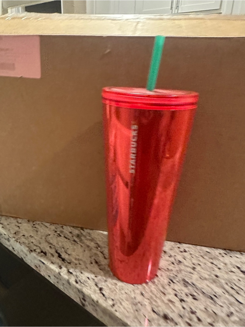 Starbucks Metallic Red Tumbler with Green Straw